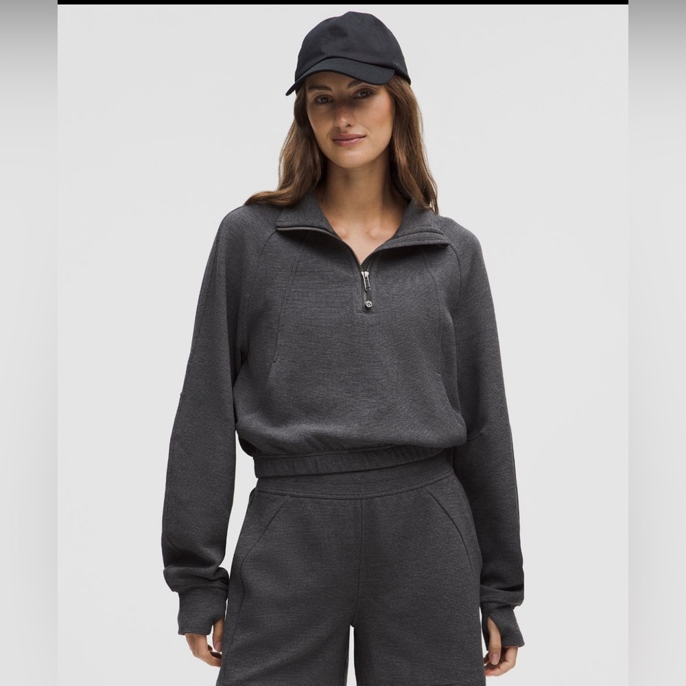 Lululemon Small cropped funnel neck scuba sweater in heathered graphite gray